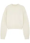 Jacquemus La Maille' White Sweater With Intarsia Logo In Wool In Beige