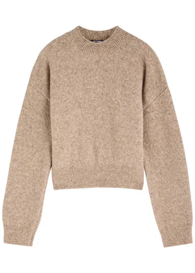 Jacquemus Le Maille Logo Alpaca-blend Jumper In Brown Camel