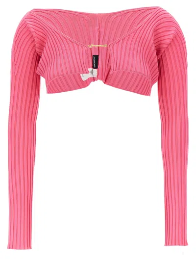Jacquemus La Maille Pralu Cropped Cardigan In Pink