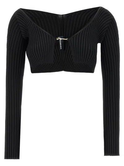 Jacquemus 'le Maille Pralu' Cropped Cardigan In Black