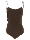 Jacquemus Cabana One Piece Swimsuit High Leg Ruffle In Brown