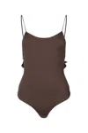 Jacquemus Cabana One Piece Swimsuit High Leg Ruffle In Brown