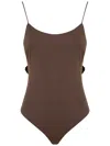 Jacquemus Cabana One Piece Swimsuit High Leg Ruffle In Brown
