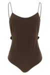 Jacquemus Cabana One Piece Swimsuit High Leg Ruffle In Brown