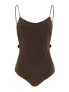 Jacquemus Cabana One Piece Swimsuit High Leg Ruffle In Brown