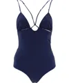Jacquemus Deep V Neckline One Piece Swimsuit In Blue