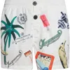 Jacquemus Le Maillot Puntini Swim Shorts In Off-white/printed Patch