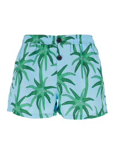 JACQUEMUS JACQUEMUS MEN 'LE MAILLOT PUNTINI' LIGHT BLUE SWIMSUIT WITH ELASTIC WAIST AND ALL-OVER PRINT IN TECH