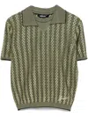 Jacquemus Marino Diamond-knit Short-sleeve Polo Top In Black