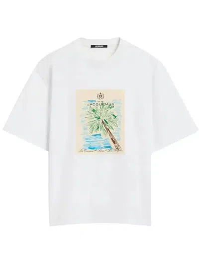 Jacquemus 'le T-shirt Marino' White Crewneck T-shirt With Maxi Print On The Front