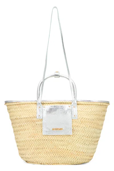 Jacquemus Le Panier Raffia Tote Bag With Silver Rope Handles In Yellow