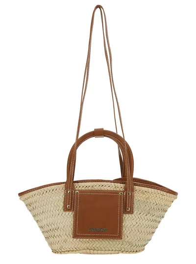 Jacquemus Le Panier Soli Beige And Brown Tote Bag With Patch Pocket And Logo In Straw And Leather Woman