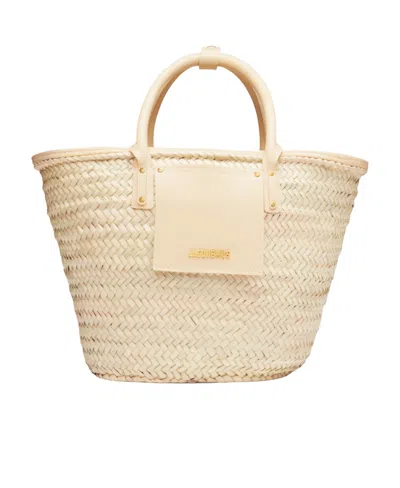 Jacquemus Le Panier Soli Raffia Tote Bag In Nude