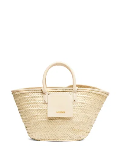 Jacquemus Le Panier Soli Woven Raffia Tote Bag In Ivory In White