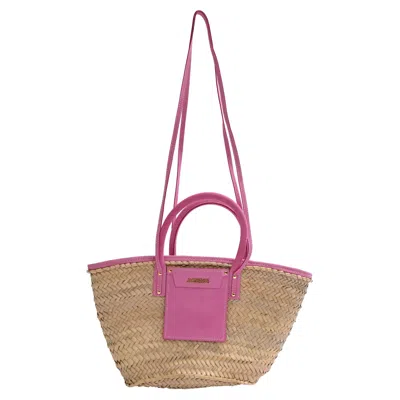 Jacquemus Le Panier Tote Bag In Pink Raffia In Beige