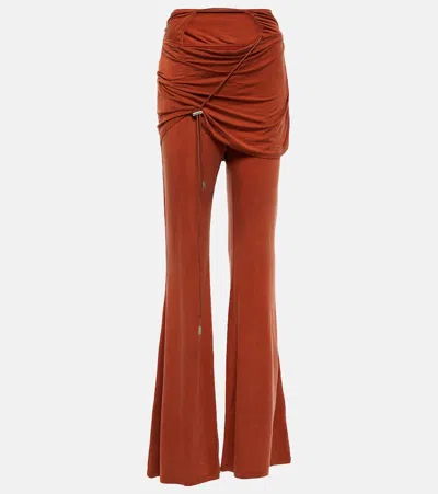 Jacquemus Espelho Drawcord Cutout Overskirt Bootcut-leg Pants In Orange
