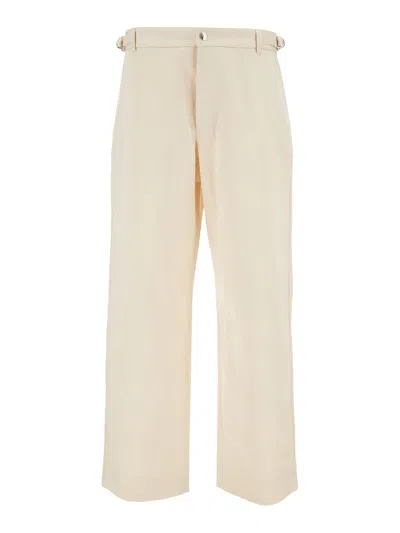 Jacquemus Le Trouseralon Jean Beige Loose Trousers With A Button In Cotton And Linen Man