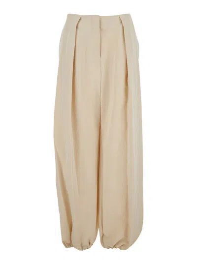 Jacquemus The Gathered Wide Leg Trousers In Neutral