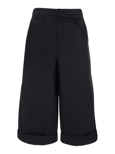 Jacquemus Le Pants Marin Black Pants With Removable Belt And Wide Leg In Cotton For Men In Multi