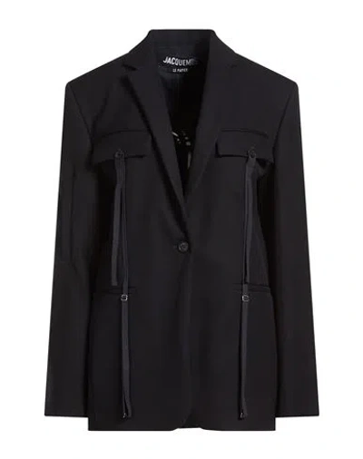 Jacquemus Le Papier Woman Blazer Midnight Blue Size 10 Virgin Wool In Black