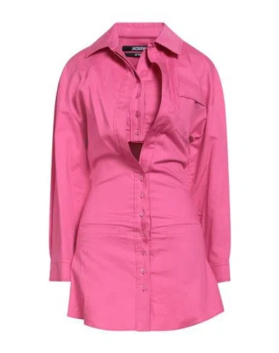 Jacquemus Le Papier Woman Mini Dress Fuchsia Size 6 Cotton, Linen In Pink