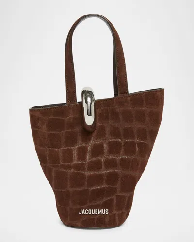 Jacquemus Le Petit Bambola Croc-embossed Suede Shoulder Bag In Brown