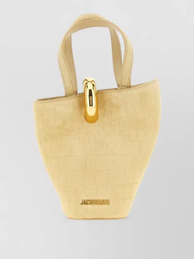 Jacquemus Le Petit Bambola Crocodile Texture Top Handle In Yellow