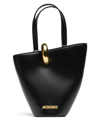 Jacquemus Calf Leather Le Petit Bambola Tote Bag In Black