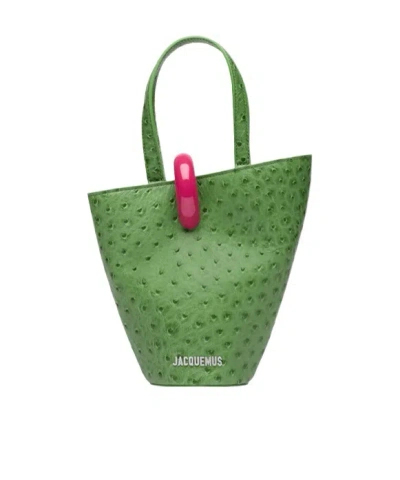 Jacquemus Le Petit Bambola Ostrich-embossed Bag In Green
