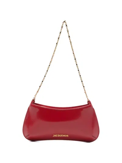 Jacquemus Le Petit Bisou Patent Leather Shoulder Bag With Chain Handle In Red
