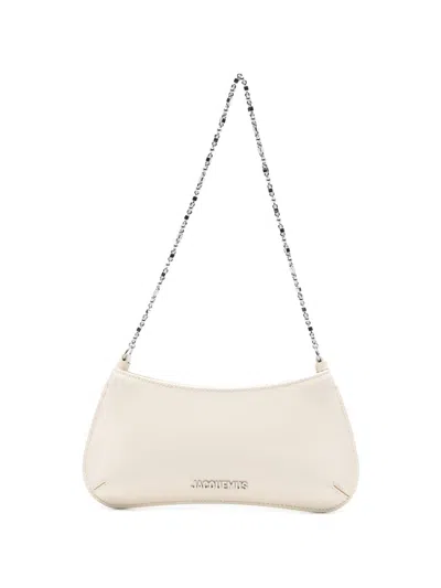 Jacquemus Shiny Leather Chain Handbag With Gold-tone Hardware And Zip Closure In White