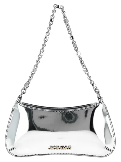Jacquemus Le Petit Bisou Chaine Silver Colored Shoulder Bag With Chain-link Shoulder Strap And Logo Lettering 