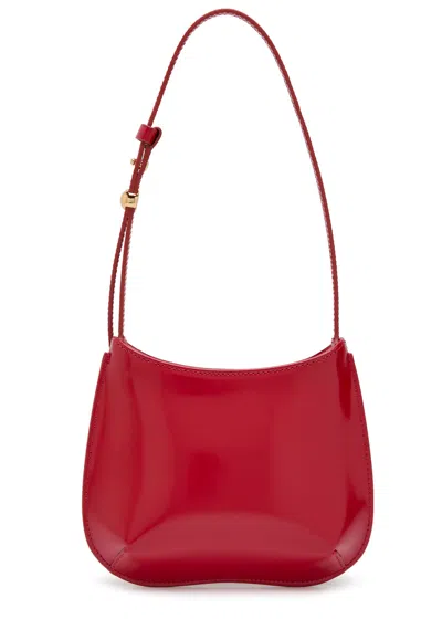 Jacquemus Le Petit Bisou Glossed Leather Shoulder Bag In Red