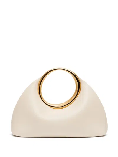 Jacquemus Curved Silhouette Smooth Finish Gold-tone Circular Handles In White