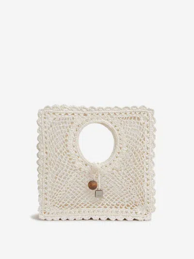 Jacquemus La Spiaggia Embellished Lace-raffia Bag In White