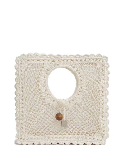 Jacquemus La Spiaggia Embellished Lace-raffia Bag In White