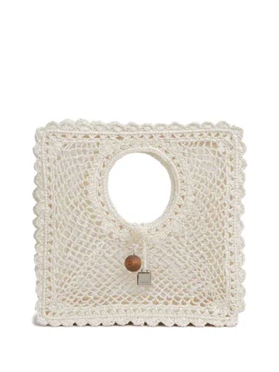 Jacquemus La Spiaggia Embellished Lace-raffia Bag In White