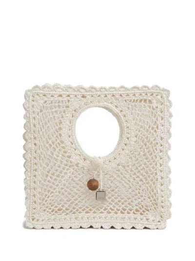 Jacquemus La Spiaggia Embellished Lace-raffia Bag In White
