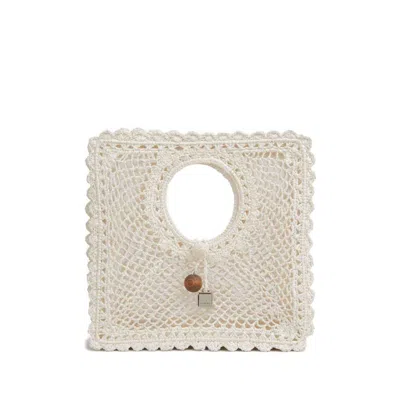 Jacquemus La Spiaggia Embellished Lace-raffia Bag In White