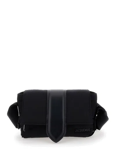 JACQUEMUS 'LE PETIT MESSENGER BAMBINO' BLACK CROSSBODY BAG WITH LETTERING IN COTTON MAN