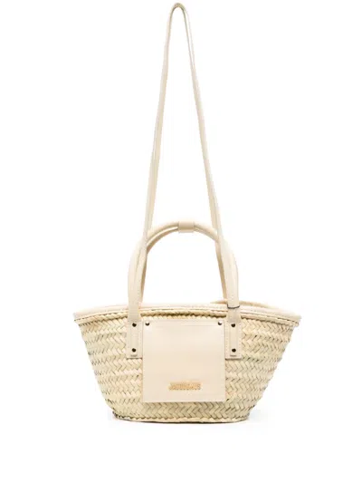 Jacquemus Le Petit Panier Soli Raffia Leather Bag In Ivory