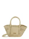 JACQUEMUS 'LE PANIER SOLI' BEIGE AND WHITE TOTE BAG WITH PATCH POCKET AND LOGO IN STRAW AND LEATHER WOMAN