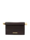 Jacquemus Rectangular Leather Clutch And Chain Strap In Black