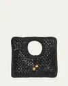 Jacquemus Carre Spiaggia Embellished Braided Raffia Tote In Black