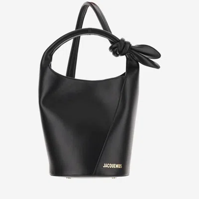 Jacquemus Bucket-shaped Leather Tote Bag With Gold-tone Detailing In Black