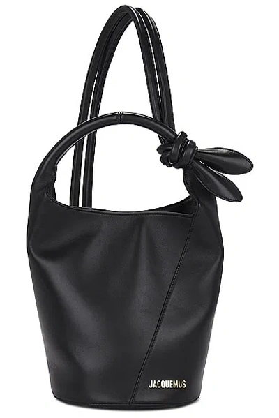 Jacquemus Bucket-shaped Leather Tote Bag With Gold-tone Detailing In Black