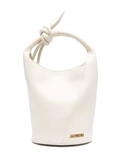 Jacquemus Logo Plaque Knot-detailed Top Handle Bag In White