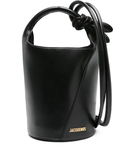 Jacquemus Bucket-shaped Leather Tote Bag With Gold-tone Detailing In Black