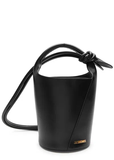 Jacquemus Le Petit Tourni Leather Bucket Bag In Black