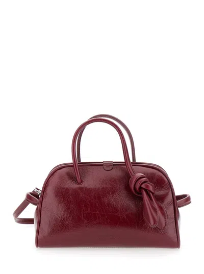 JACQUEMUS 'LE PETIT TURISMO' BORDEAUX HANDBAG WITH KNOTTED DETAIL IN VINTAGE LEATHER WOMAN
